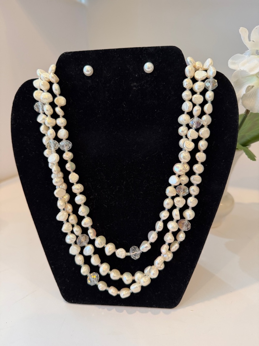 Classic 58” of Freshwater Pearls and Stud Earrings.
